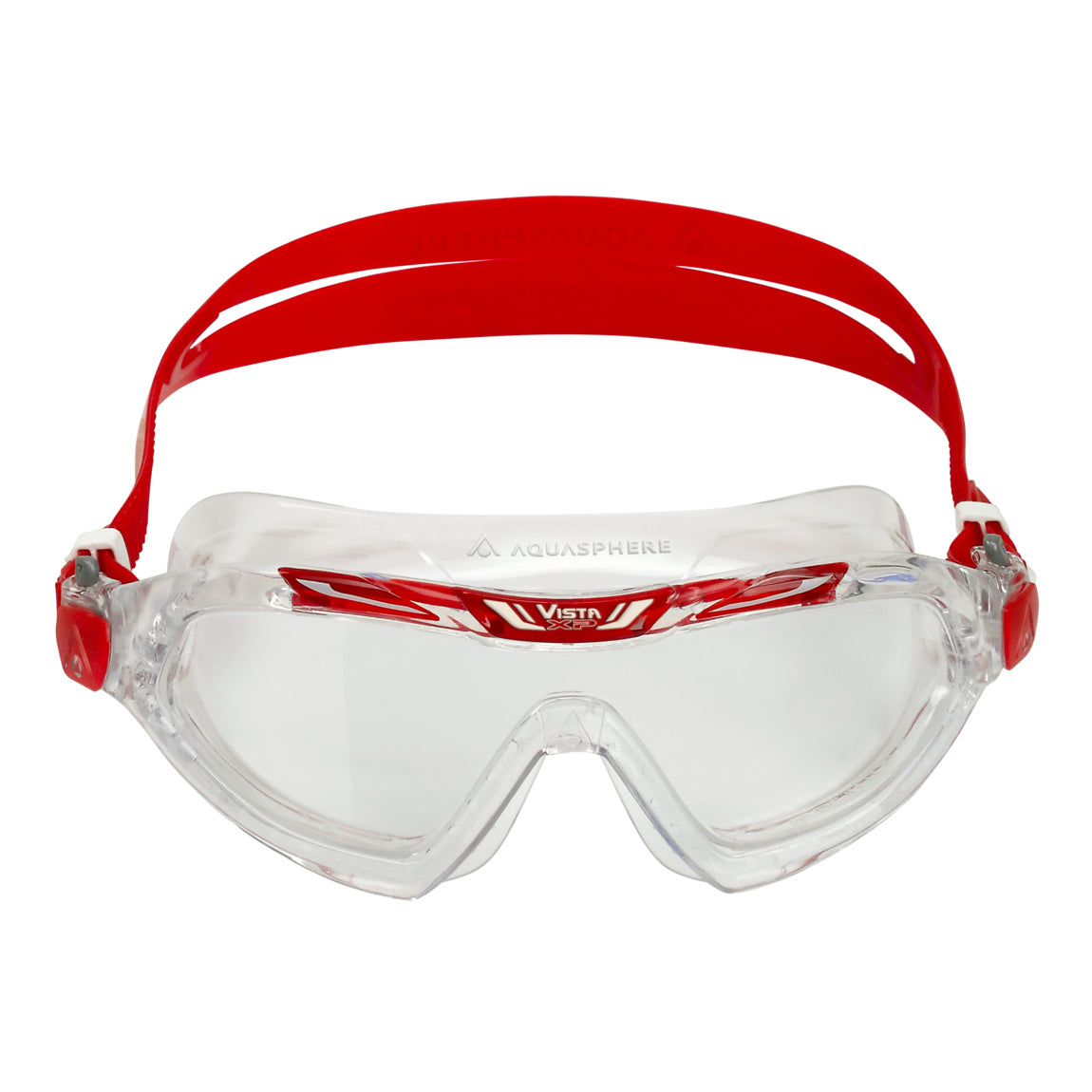 Aquasphere Vista XP swim mask with clear lens and red frame, front view