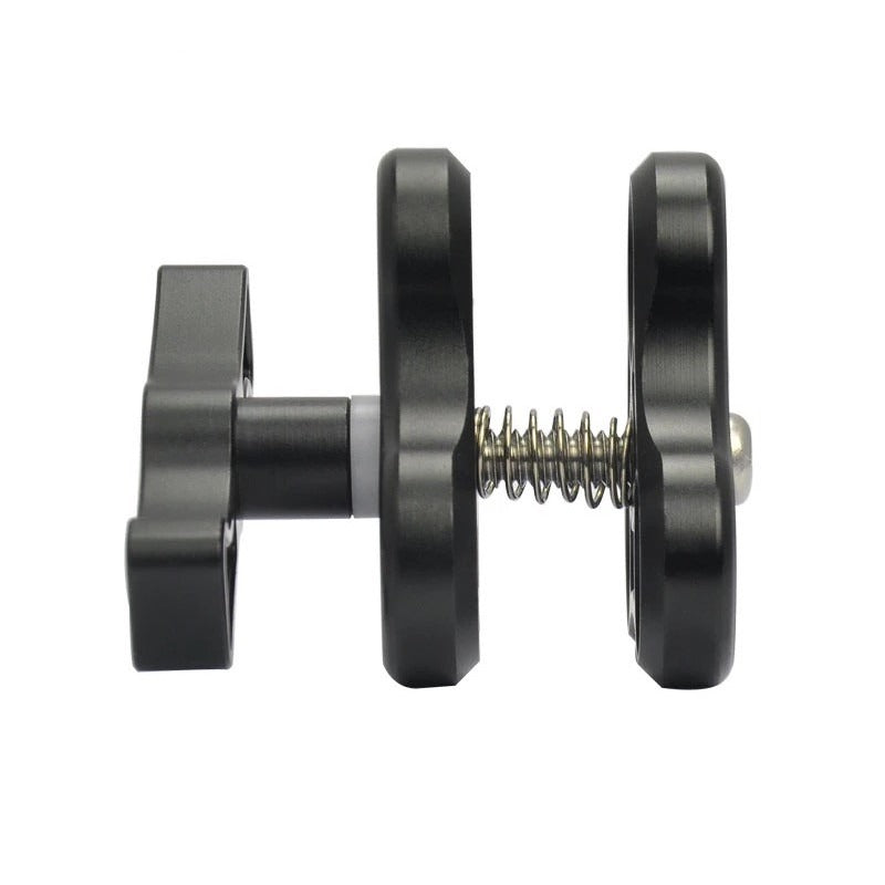 Archon Z11 Butterfly Triple Clamp, angled view of the three ball holes and wing knob