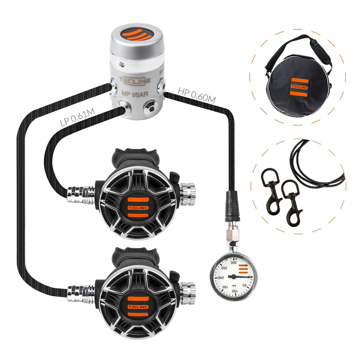 Tecline R4 TEC2 SemiTec I set with two TEC2 second stages on long and short hoses