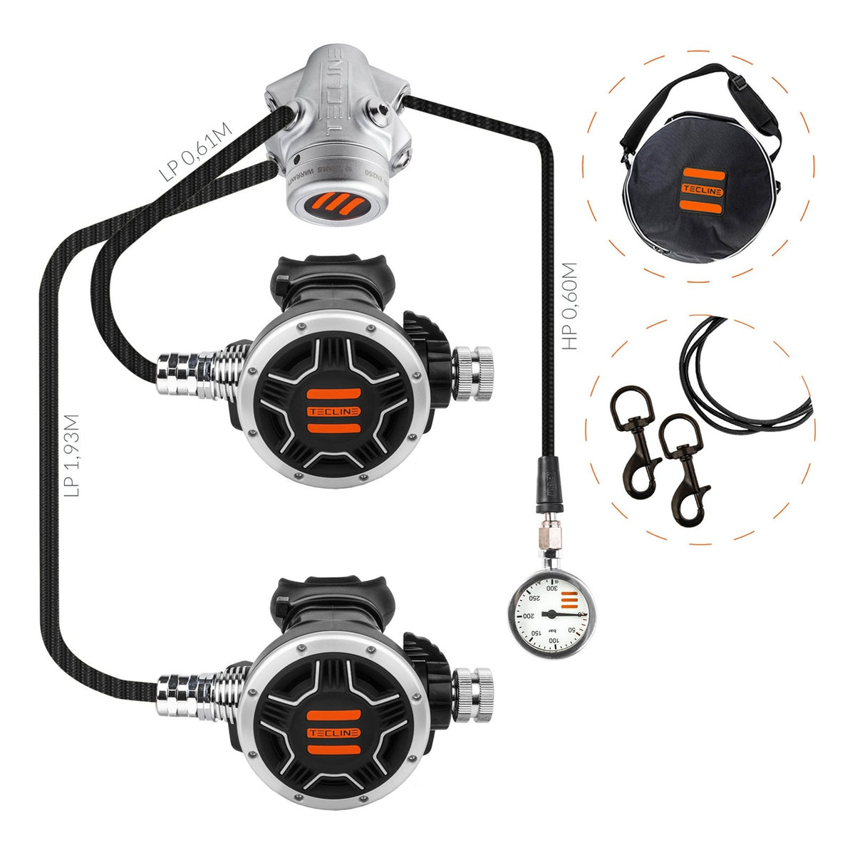 Tecline V1 ICE TEC1 SemiTec I set with pressure gauge, bolt snaps and bungee