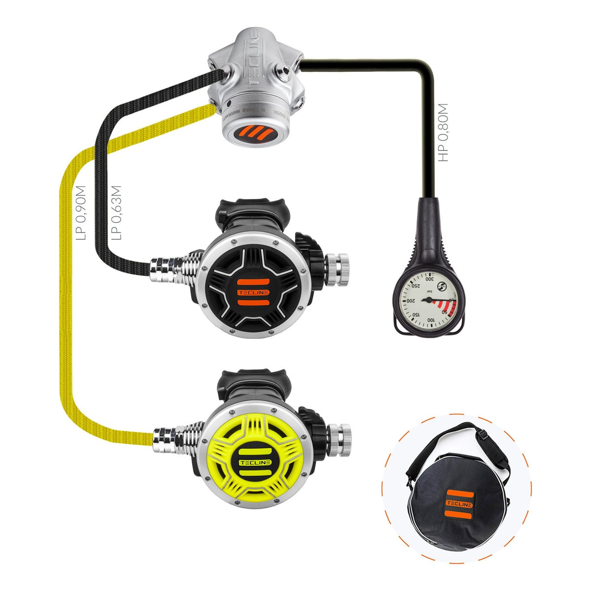 Tecline V1 ICE TEC1 set I: V1 ICE first stage, TEC1 primary and octopus, pressure gauge