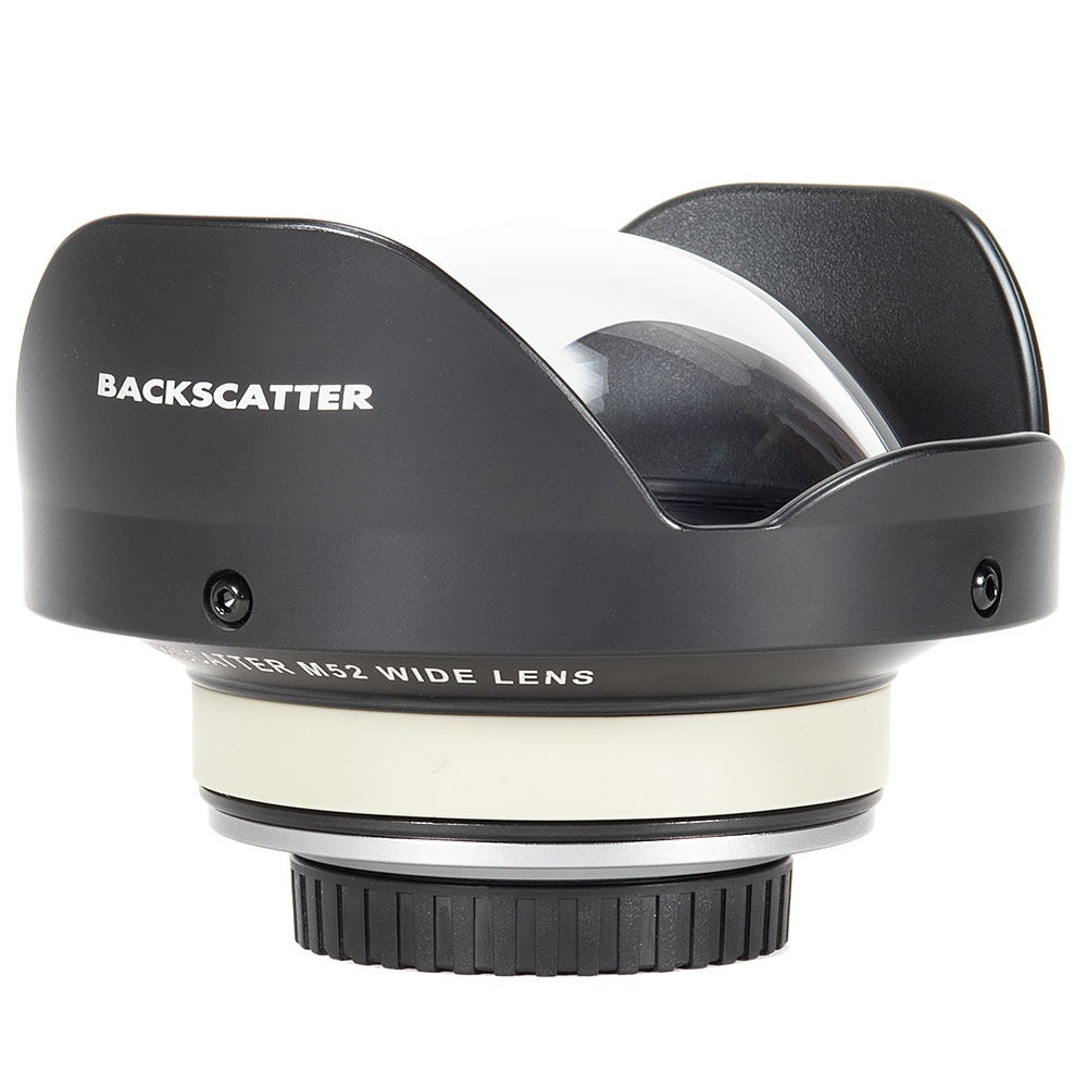 Backscatter M52 Wide Angle Wet Lens with its petal shade, angled view