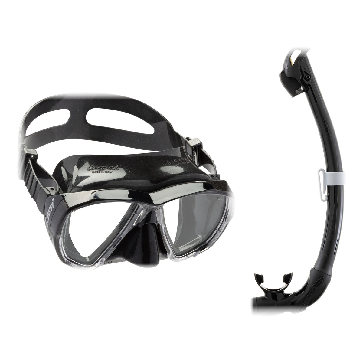 Cressi Big Eyes mask in clear with azure and Seal Dry snorkel in clear with azure