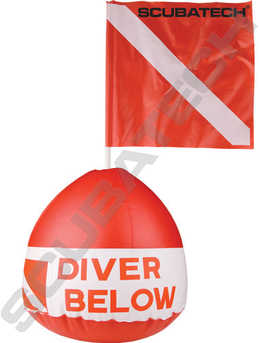 Scubatech round signal buoy with a diver-below flag