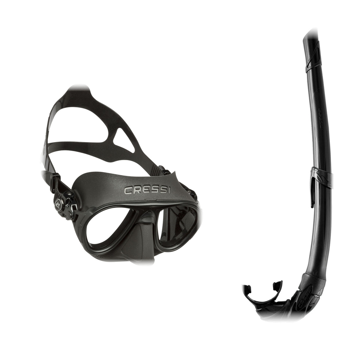 Cressi Calibro mask in black and Corsica snorkel in black