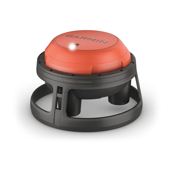 Garmin Descent S1 Buoy seen from above at an angle showing the orange upper housing