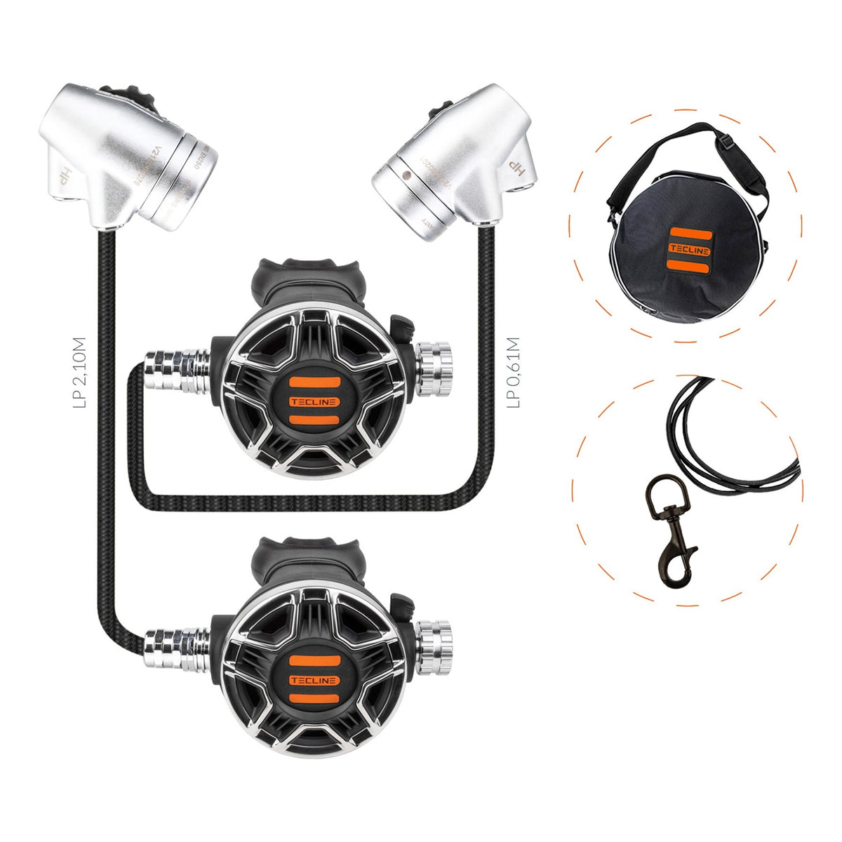 Tecline V2 ICE TEC2 DIR set: left and right first stages, two TEC2 second stages and bolt snap