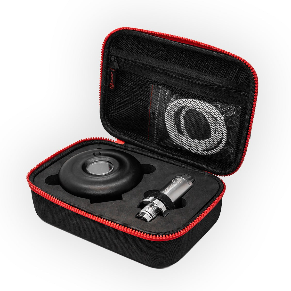 Divesoft ECHO Solid State Set in its EVA case with the analyser, flow limiter and connection hose