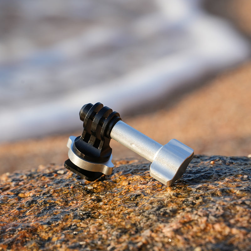 Divevolk cold shoe to action camera conversion adapter in silver and black aluminium