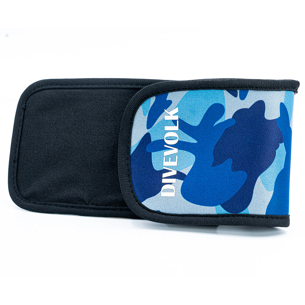 Divevolk camouflage protective cover in camo blue fitted to a SeaTouch housing
