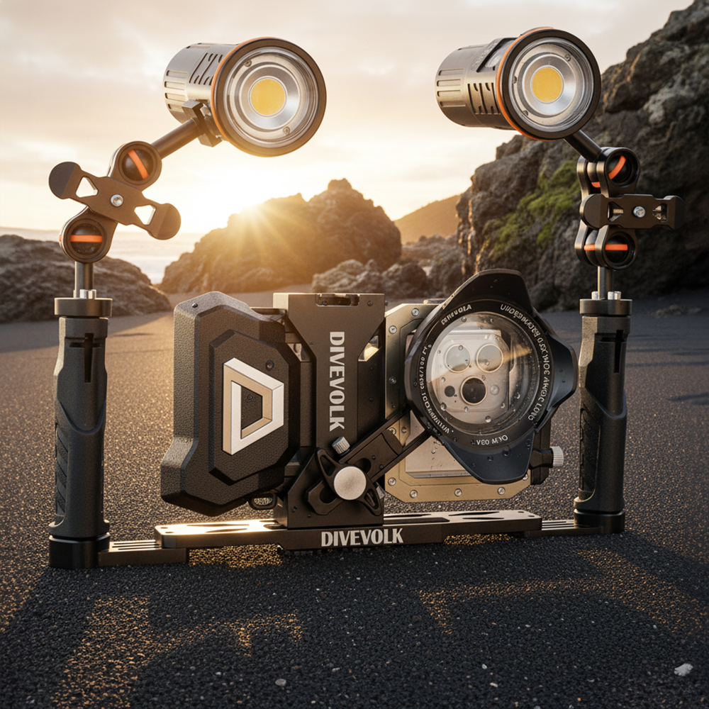 Divevolk Dual Handle Tray in black aluminium with ball heads on both handles