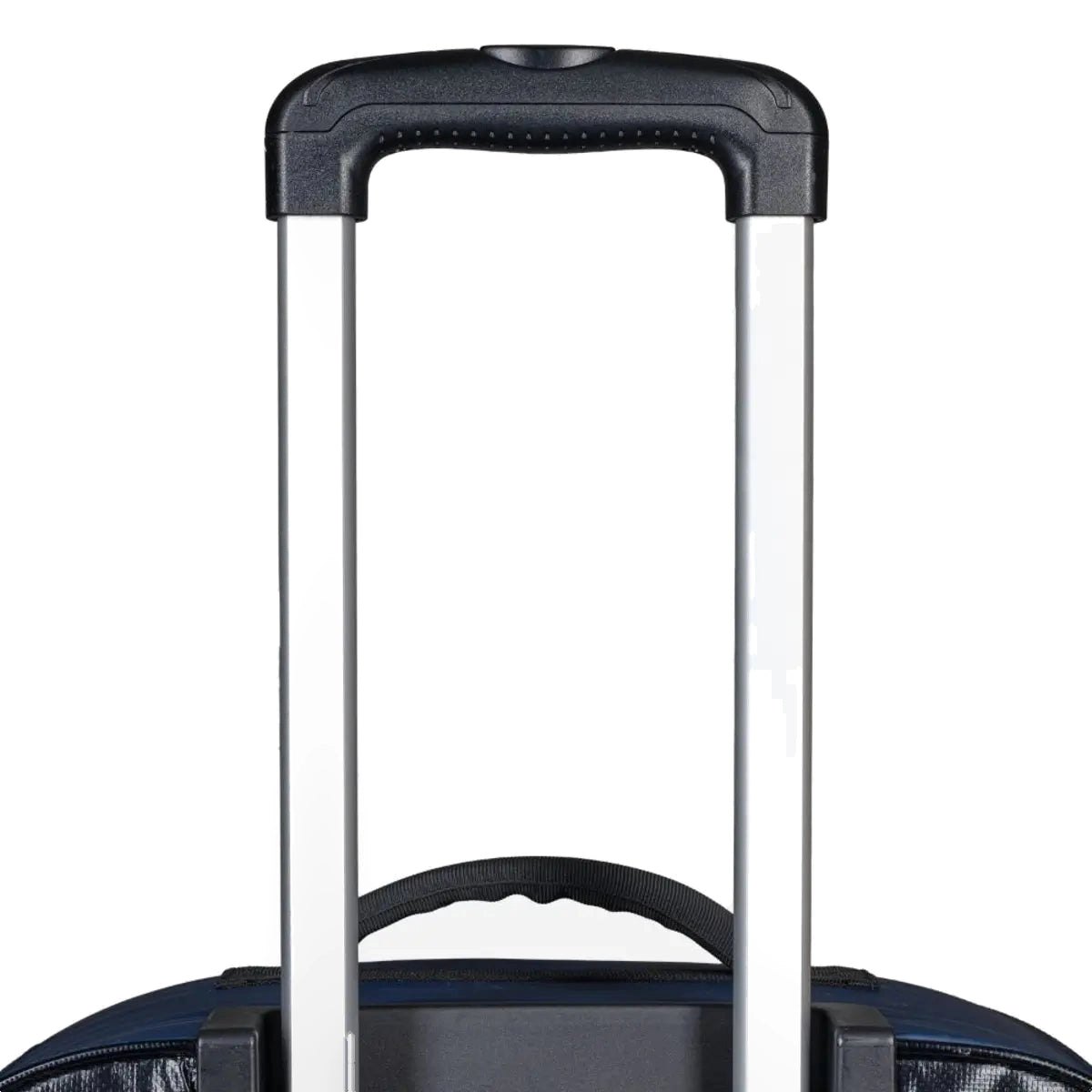 Aqua Lung Explorer 120L roller dive bag with the telescopic handle extended, close view of the twin-tube handle