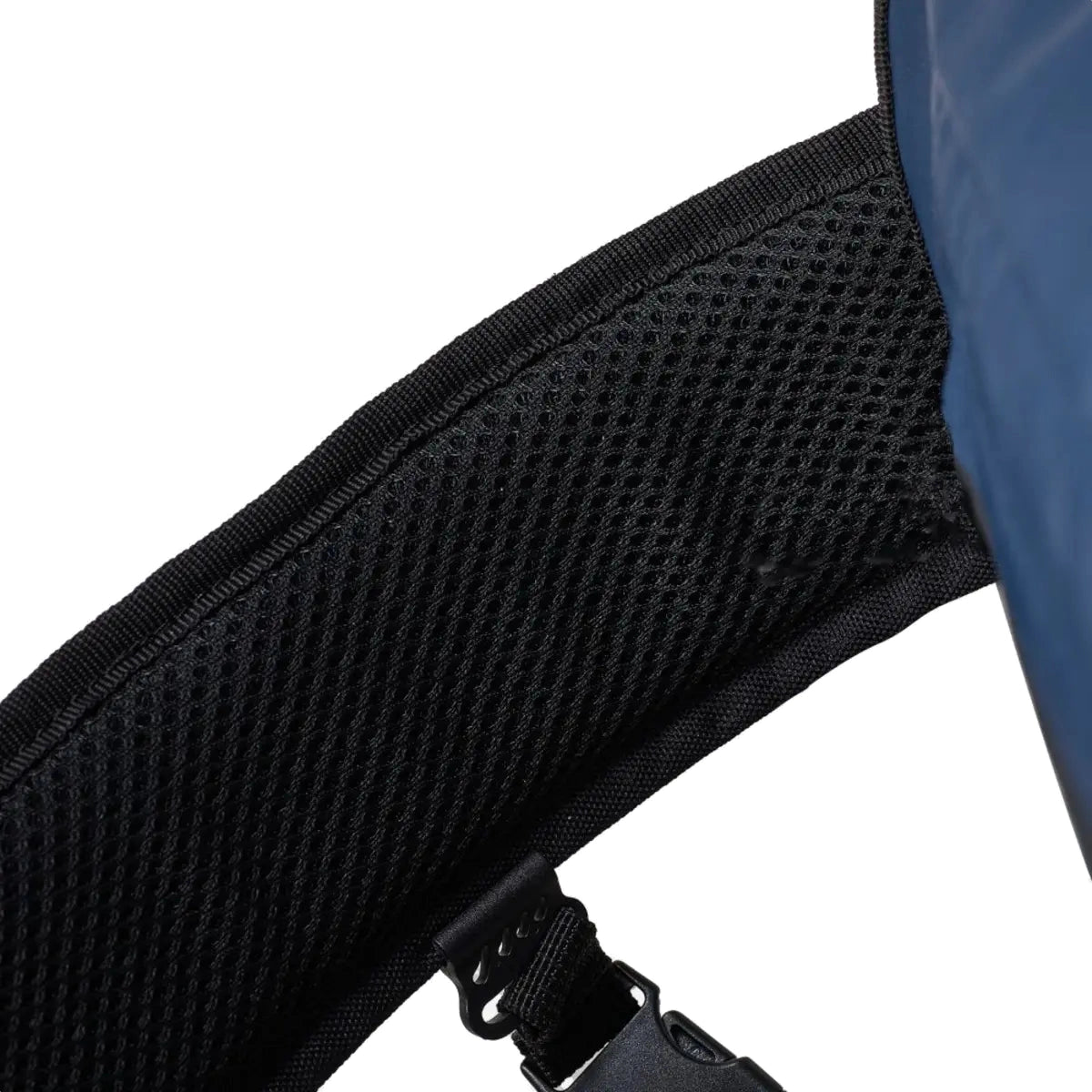 Aqua Lung Explorer 45L dive bag in navy, back view showing the padded backpack harness and the daisy chain down the side
