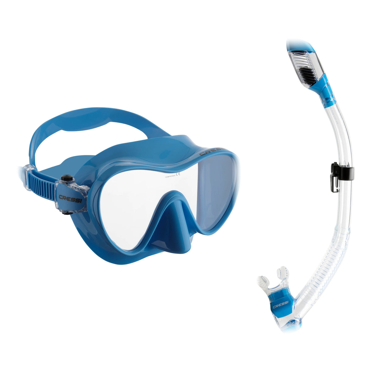 Cressi F1 frameless mask in black and Supernova Dry snorkel in black