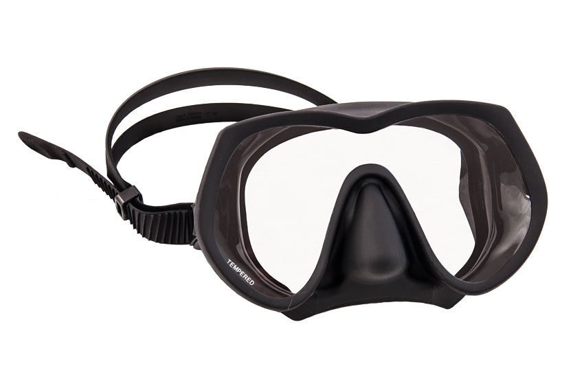 Tecline Frameless Super View Asia fit mask in black with silicone strap