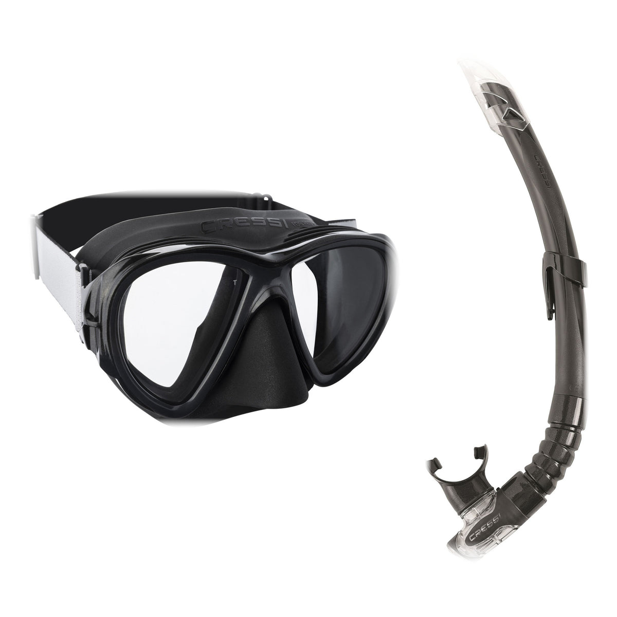 Cressi Fiji mask in black and Gamma snorkel in black