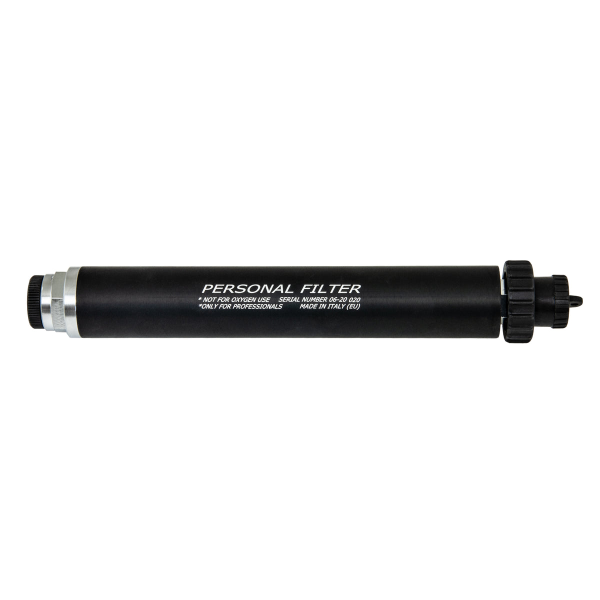 Tecline personal fill filter, black tube with DIN connections