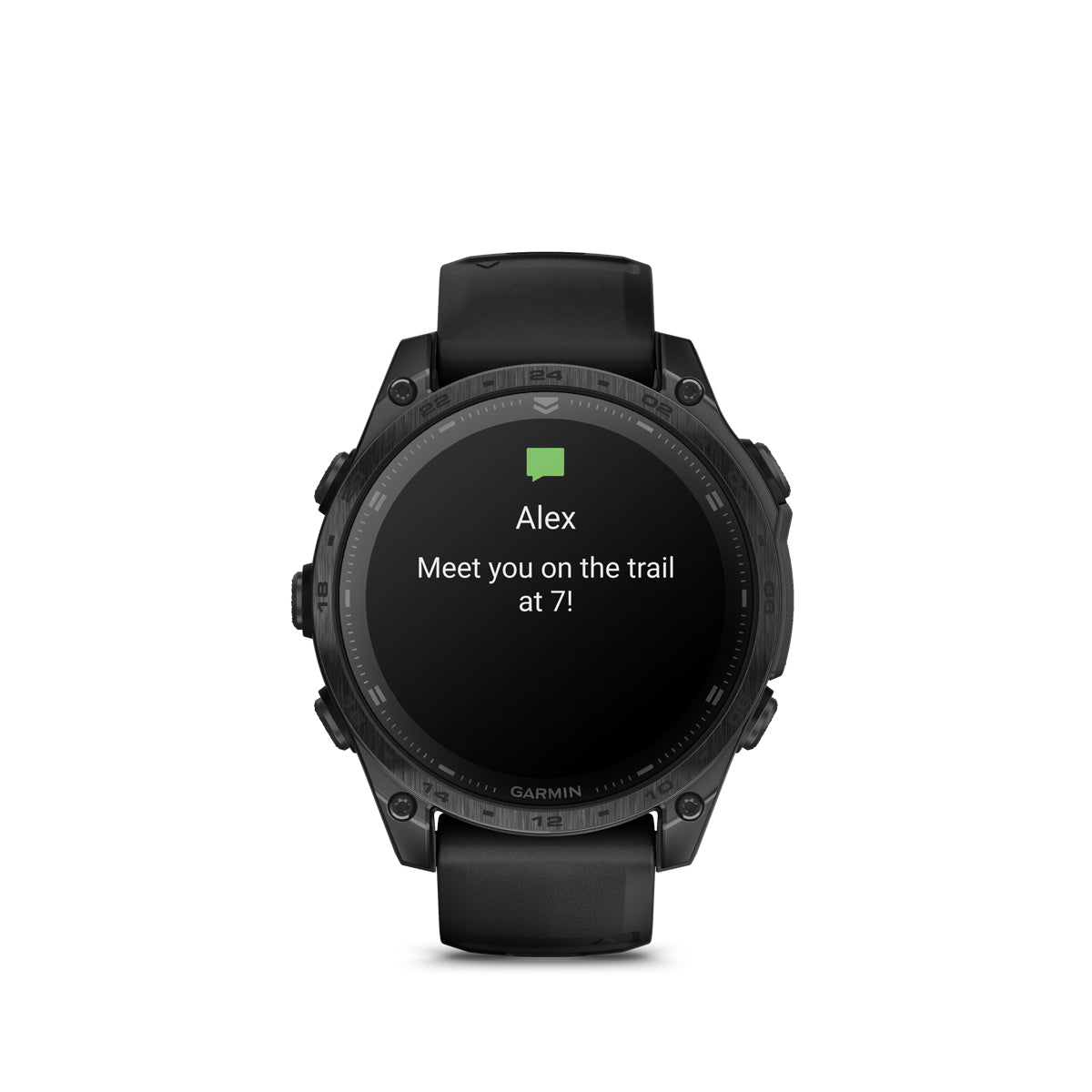 Garmin Tactix 8 AMOLED front view showing a text notification