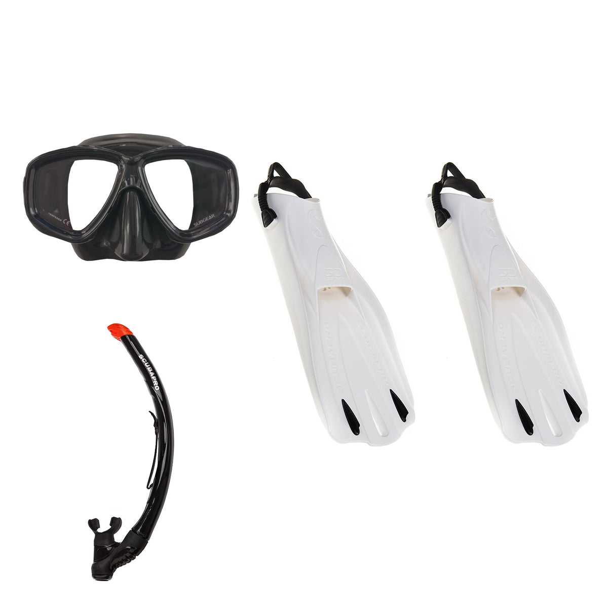 SCUBAPRO Ecco mask and snorkel in black, with GO Sport fins in white