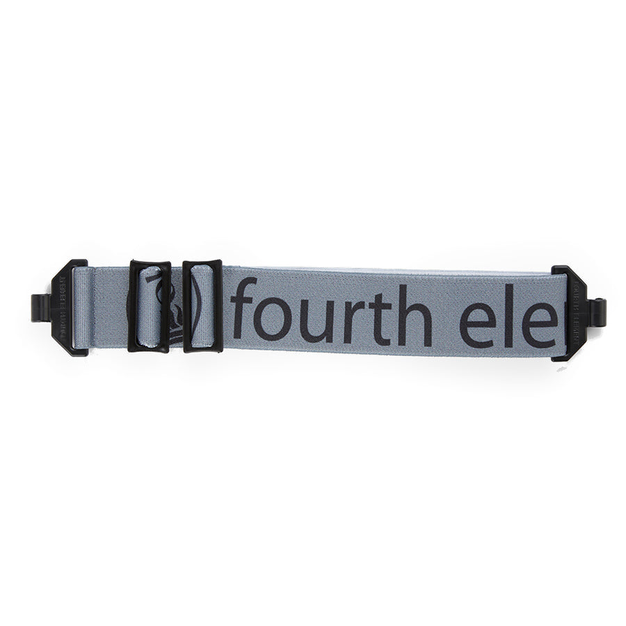 Fourth Element fabric mask strap in black, laid flat with both buckle clips fitted