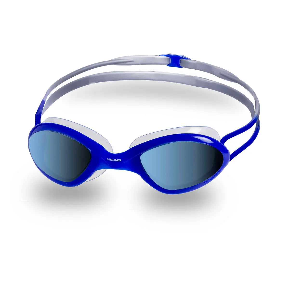 HEAD Tiger Race LSR+ Mirrored swim goggles with blue frame, mirrored lenses and clear split strap