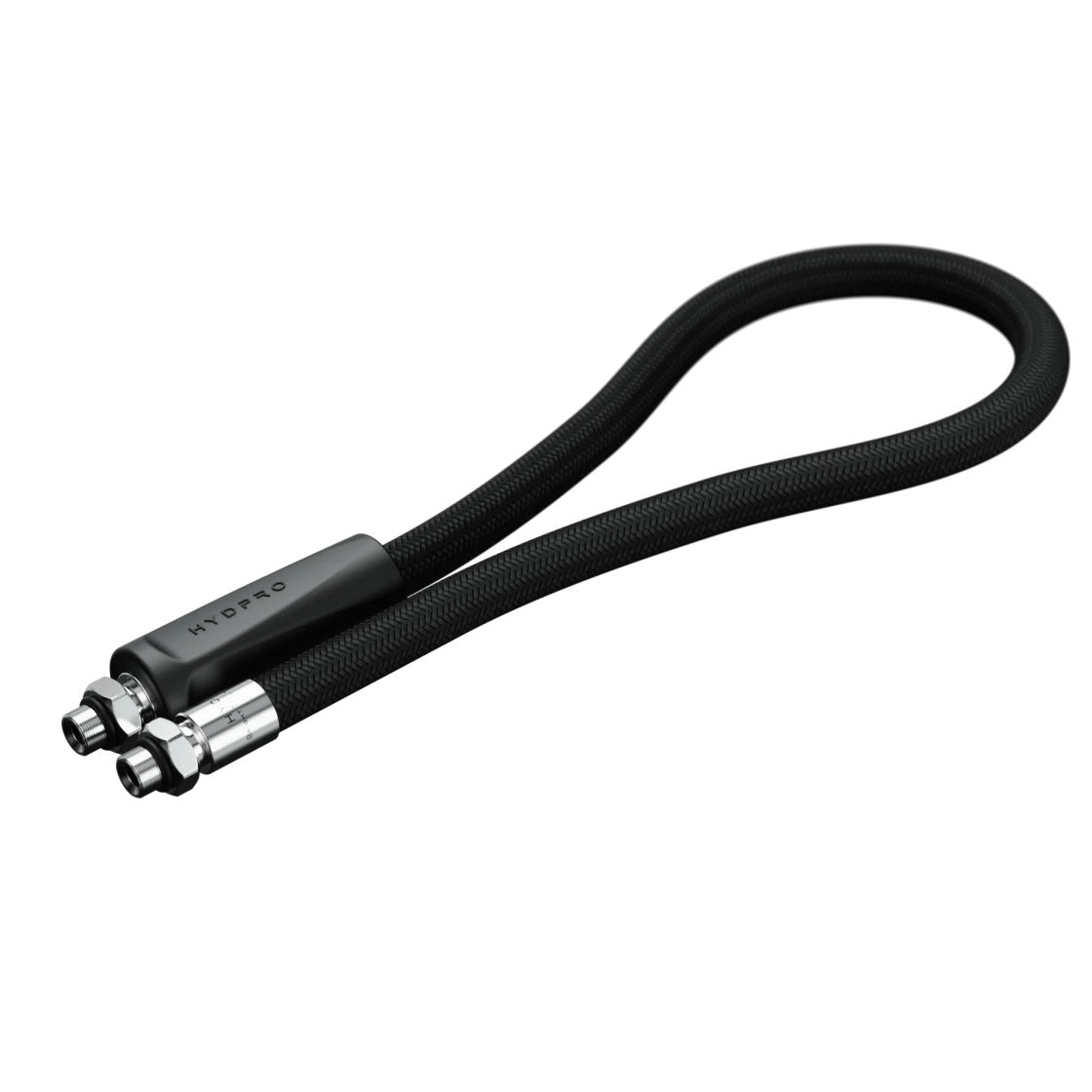 Hydpro Bright Tek LP Rebreather Hose in black braid, coiled with both male fittings
