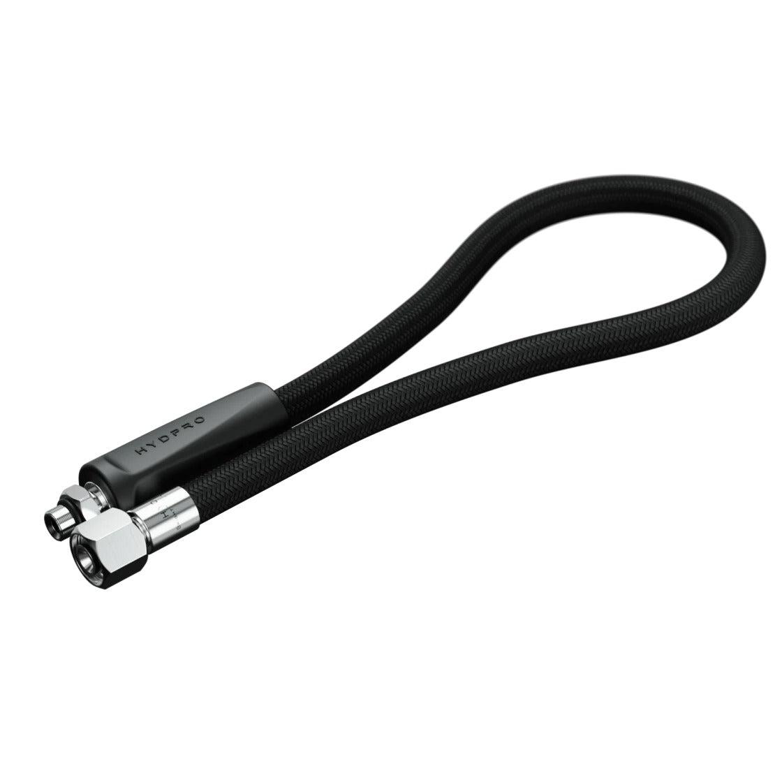 Hydpro Bright Tek LP Regulator Hose in black braid, coiled with both fittings
