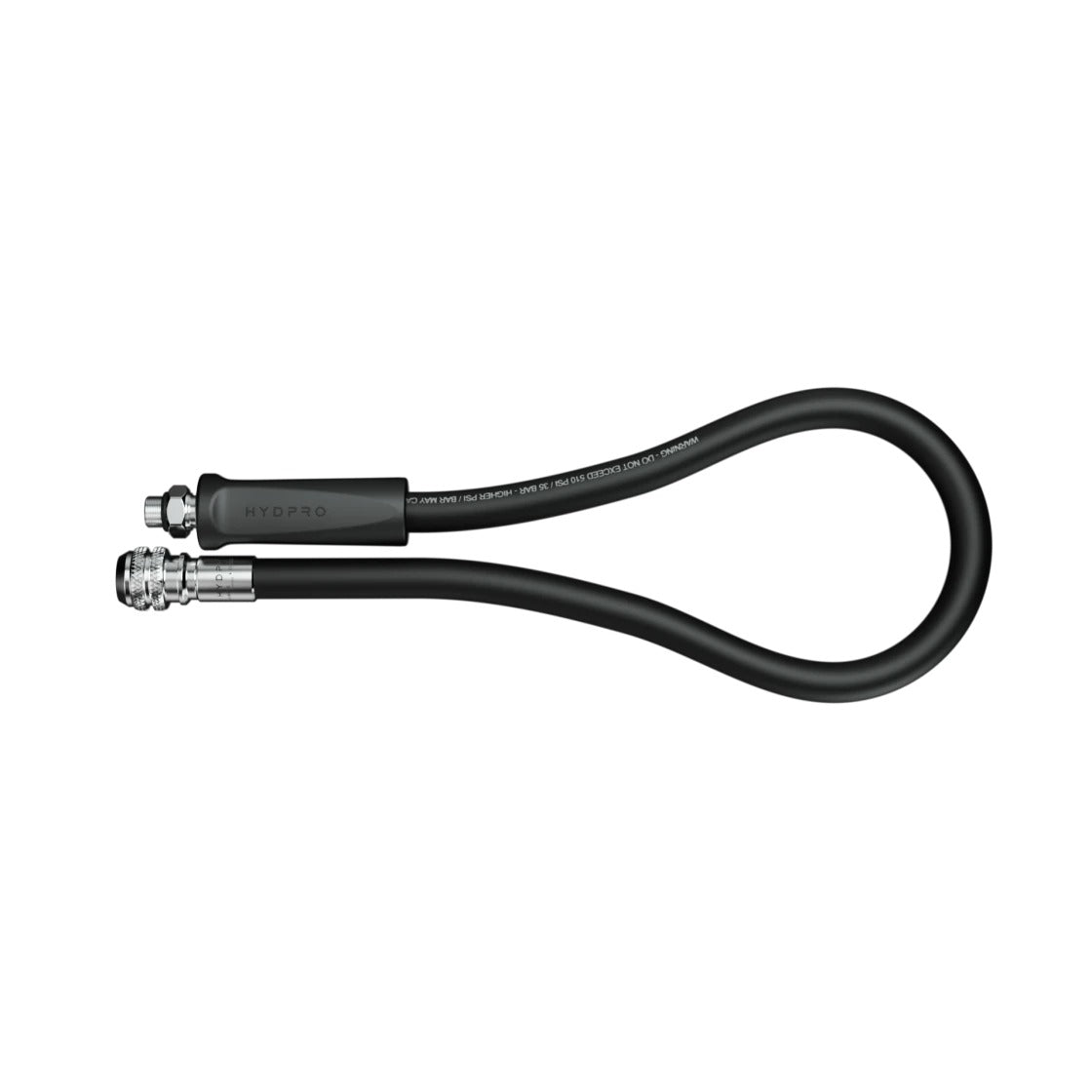 Hydpro Classic LP Inflator Hose in black, coiled to show both end fittings