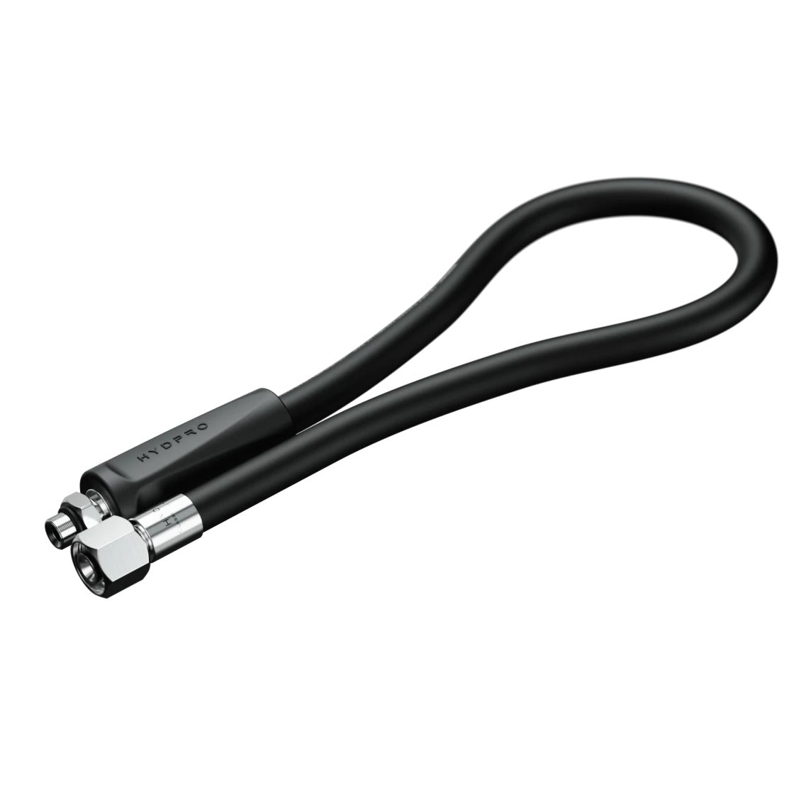Hydpro Classic LP Regulator Hose in black, coiled with both end fittings visible