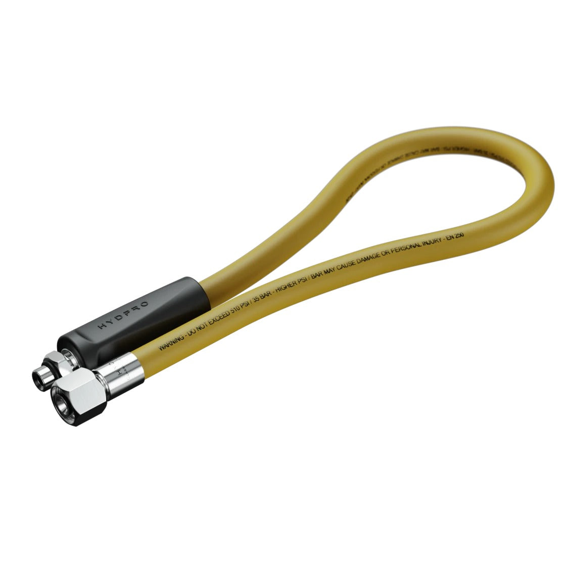 Hydpro Classic LP Regulator Hose in black, coiled with both end fittings visible