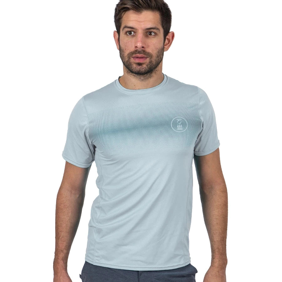 Men's Fourth Element OceanPositive short-sleeve Hydro-T in bright blue worn by a model