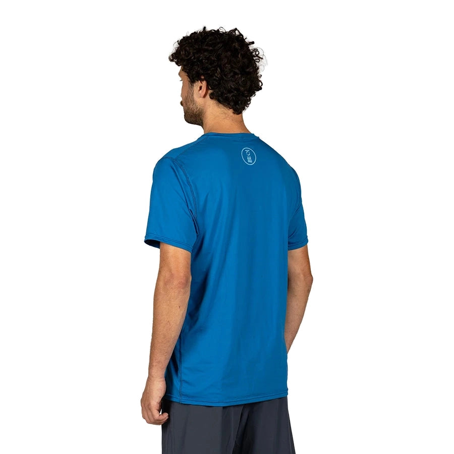 Men's Fourth Element OceanPositive short-sleeve Hydro-T in bright blue worn by a model