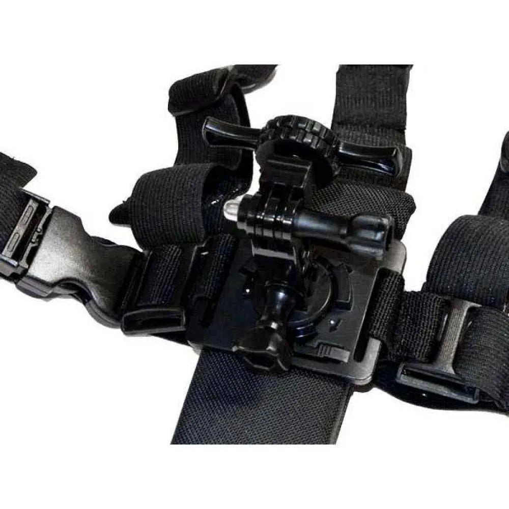 Intova chest strap harness with black adjustable straps and camera mount
