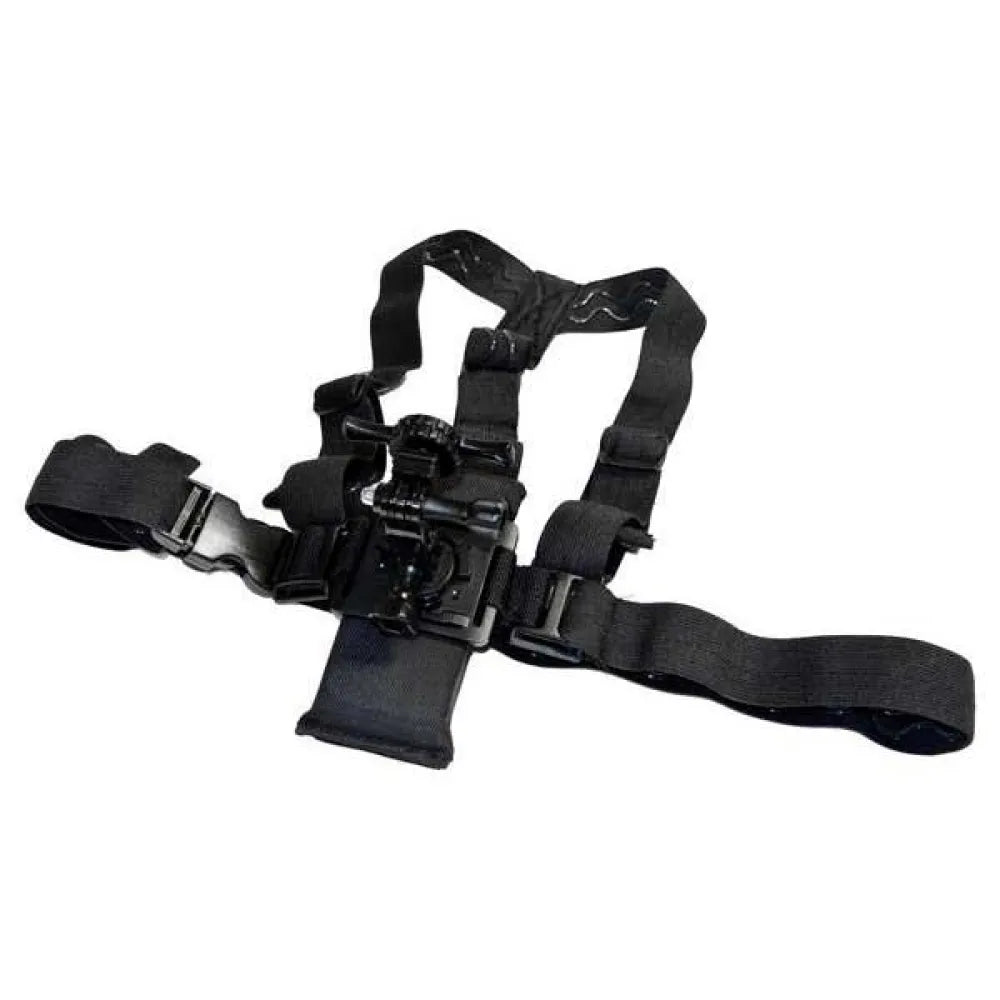 Intova chest strap harness with black adjustable straps and camera mount