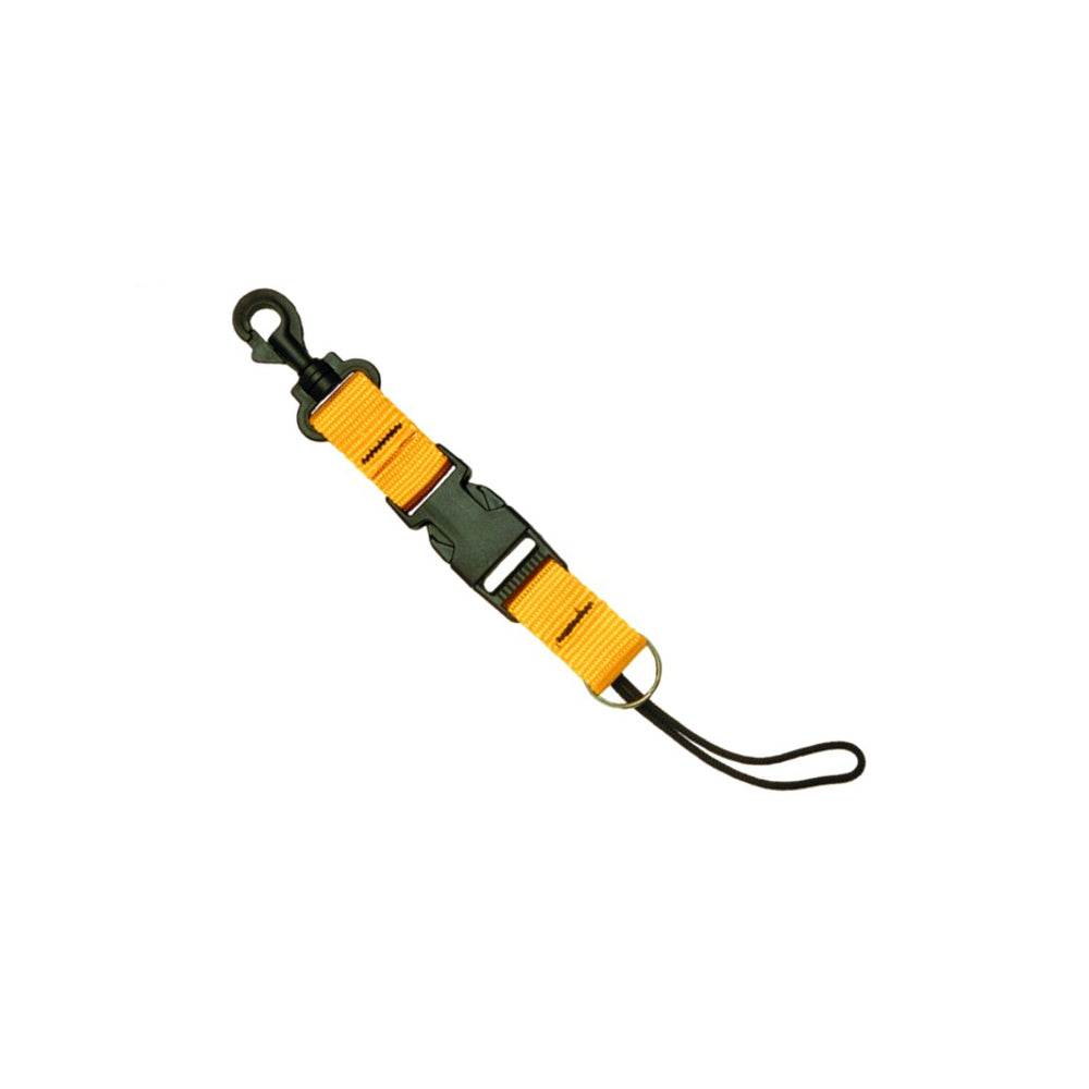 Innovative Scuba Concepts split ring quick-release lanyard in blue webbing with a carabiner clip