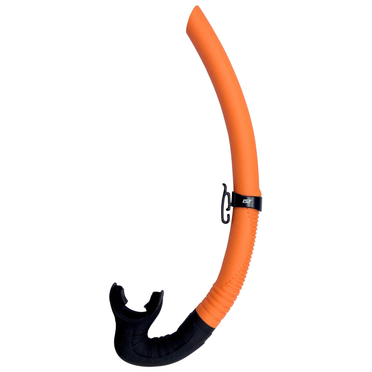 IST apnea snorkel in black with its snorkel holder