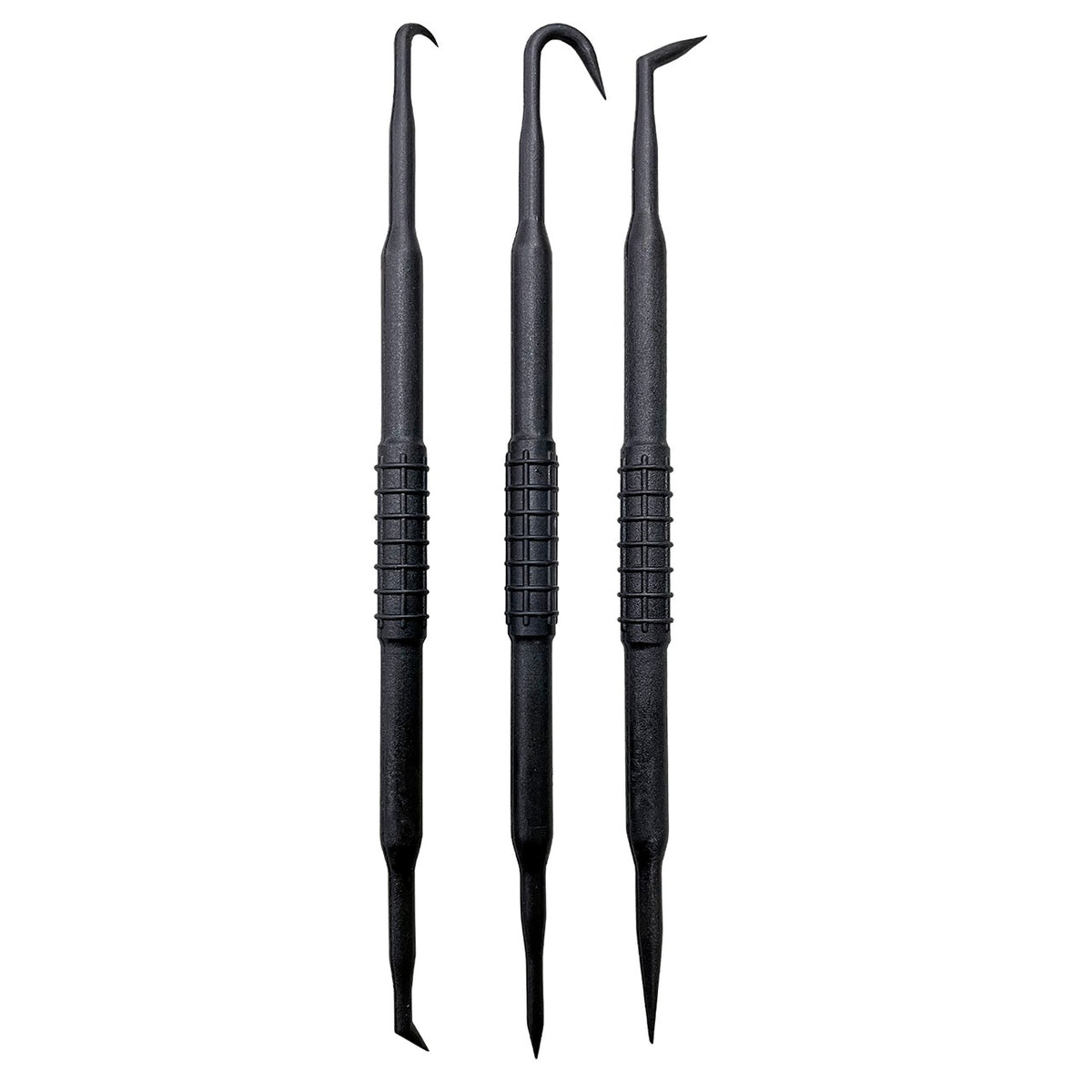 IST O-ring pick 3 in 1 set, three black double-ended picks with hooked and pointed tips