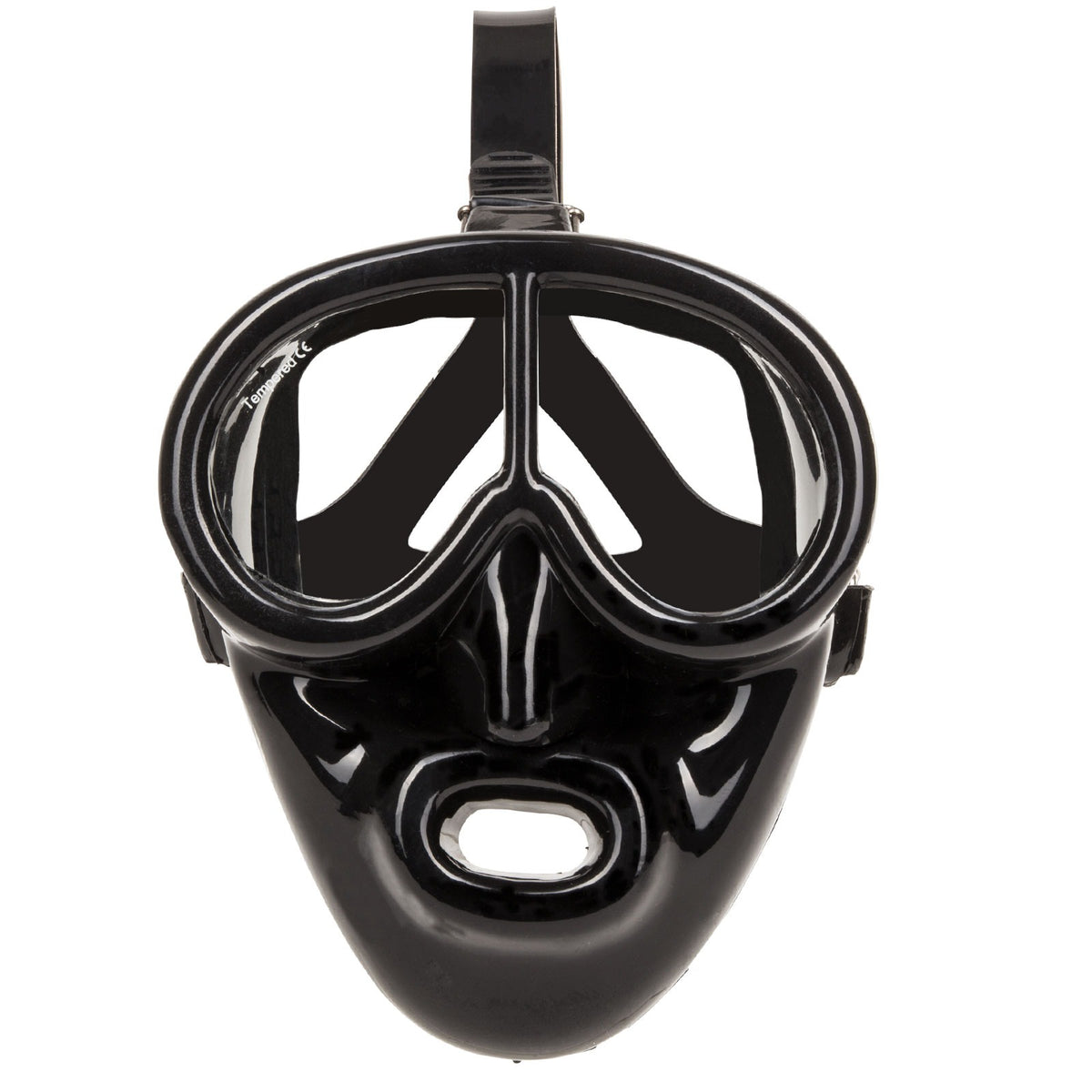 IST Pegasus full face snorkelling mask in black silicone, front view with the mouth port
