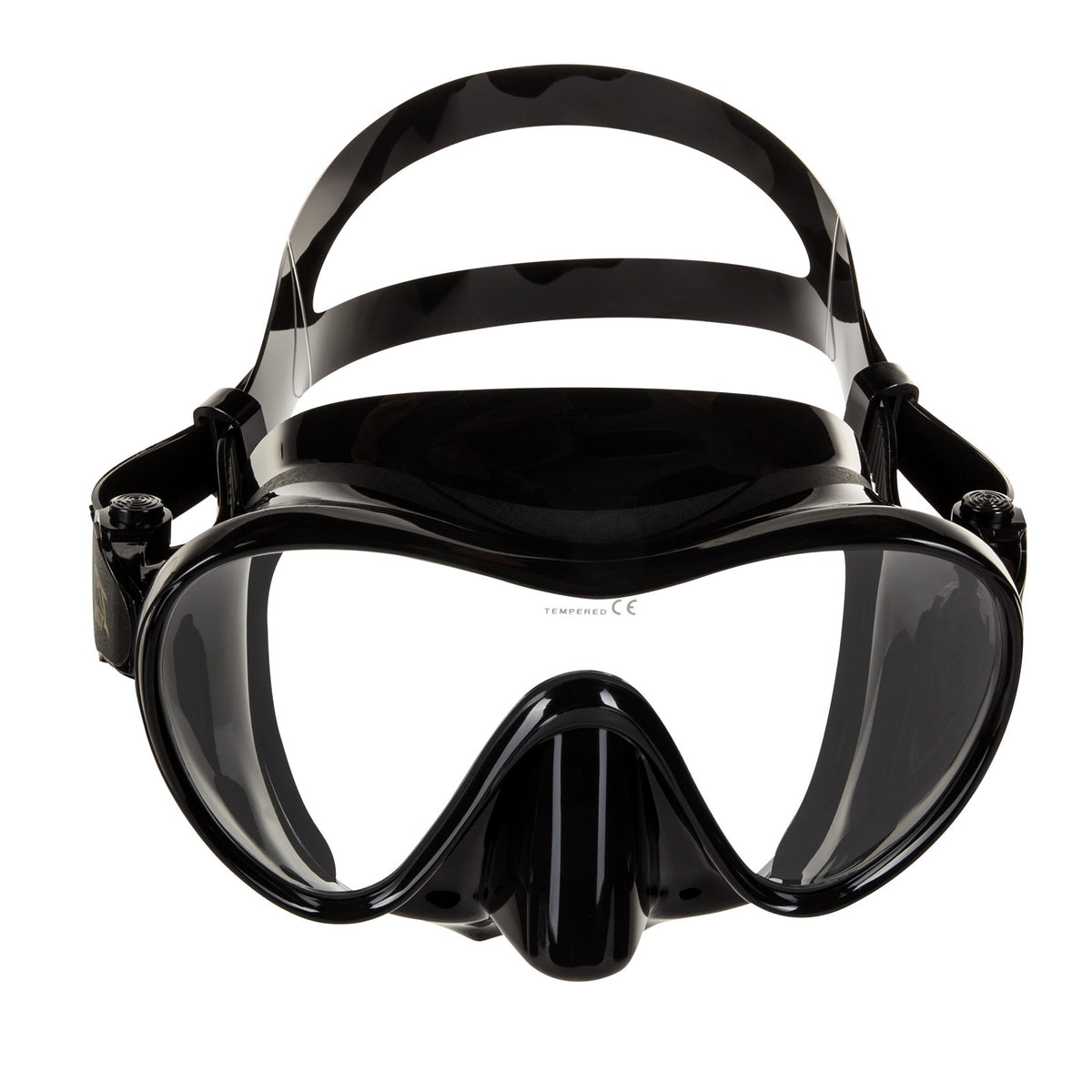 IST Pi frameless single lens mask in black silicone, angled view
