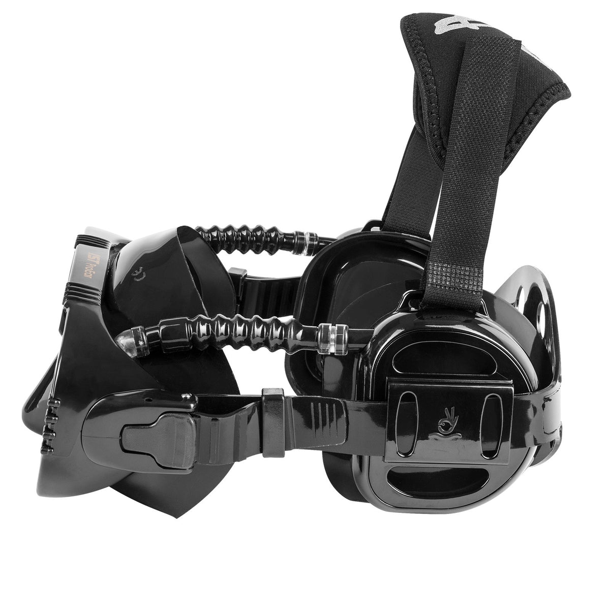 IST Pro Ear mask in black showing the twin lenses, ear cups and equalising tubes