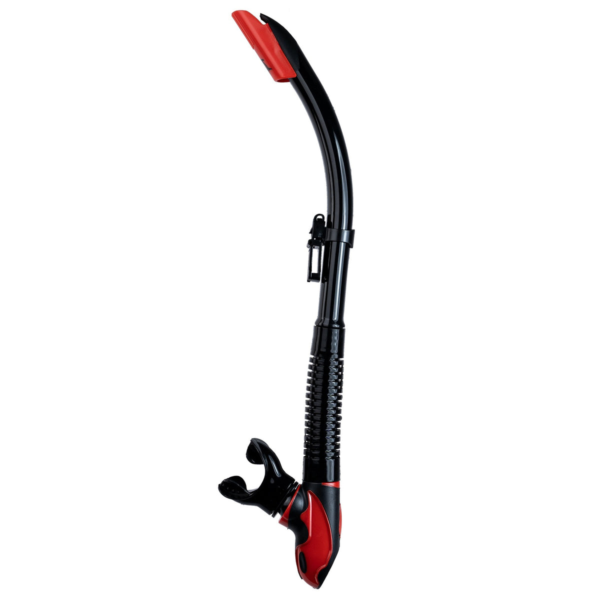 IST splash guard snorkel in black with purge valve and swivel mouthpiece