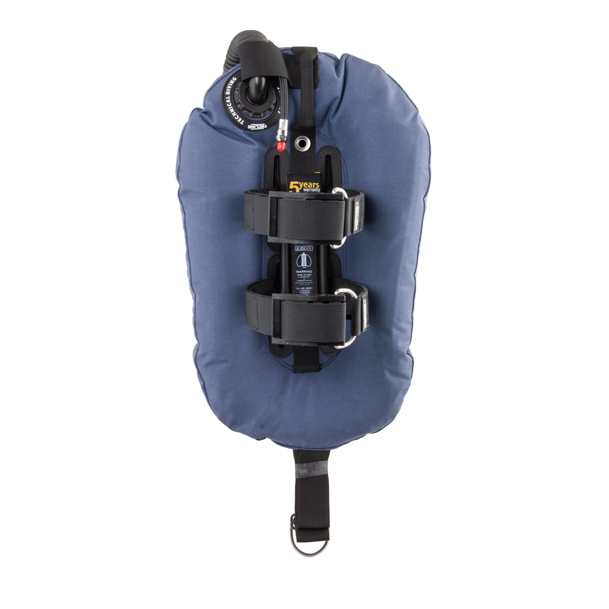 Tecline Donut 10 Junior DIR set shown with a blue wing and adjustable DIR harness