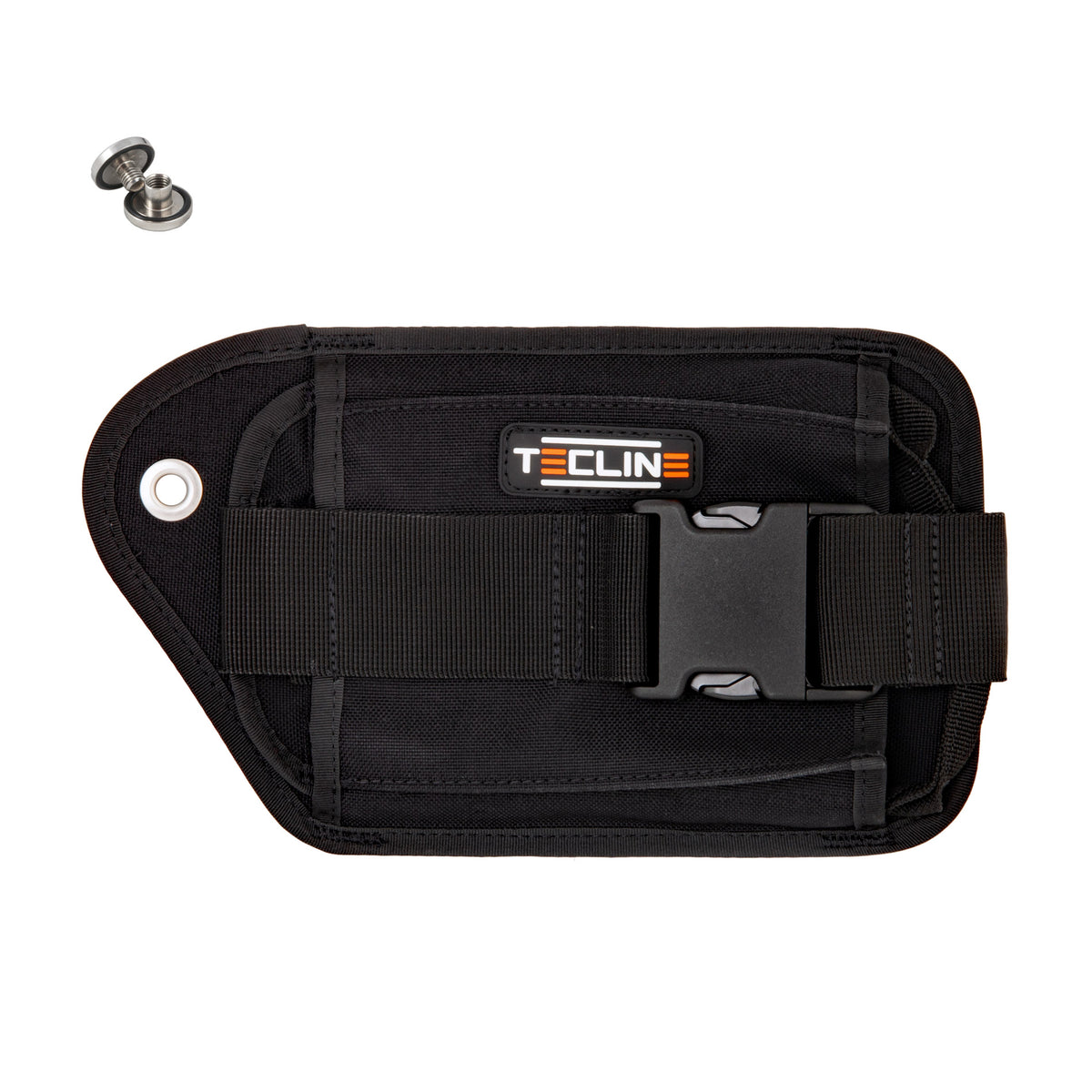 Tecline left double weight pocket with buckle and D-ring, fixing screw beside it