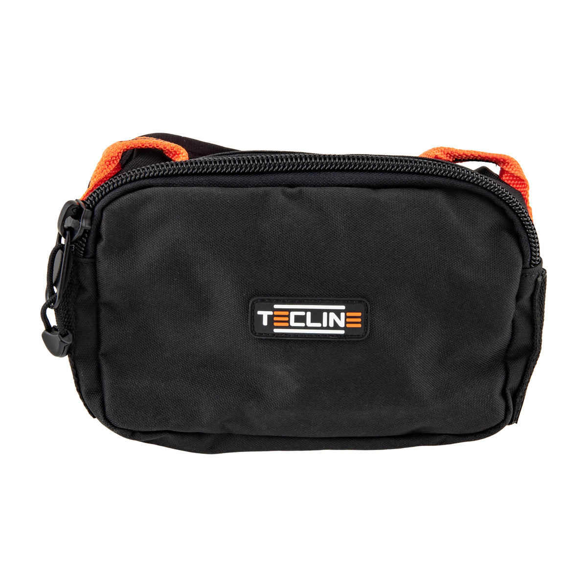 Tecline black zipped sidemount back pocket with orange zip pulls