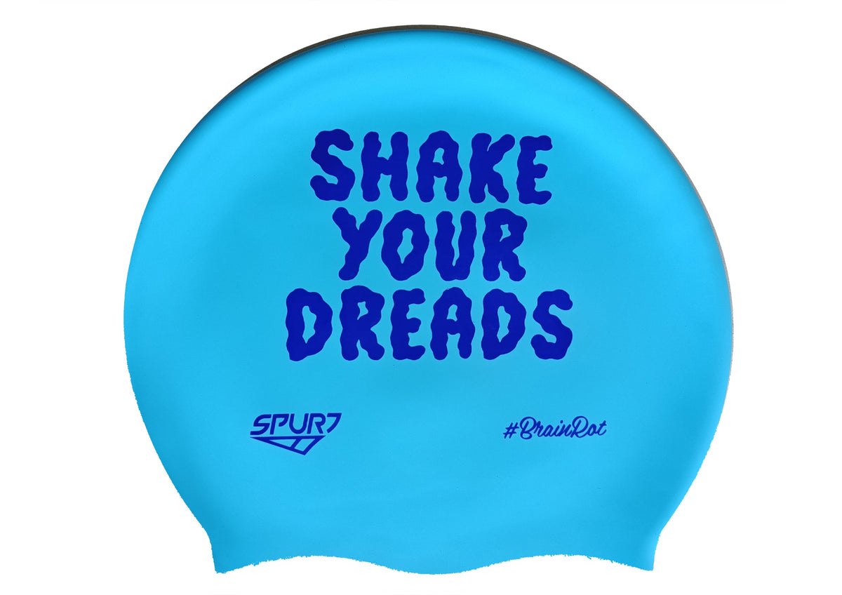 Kikx big hair printed silicone swim cap, Shake Your Dreads on Light Sky Blue