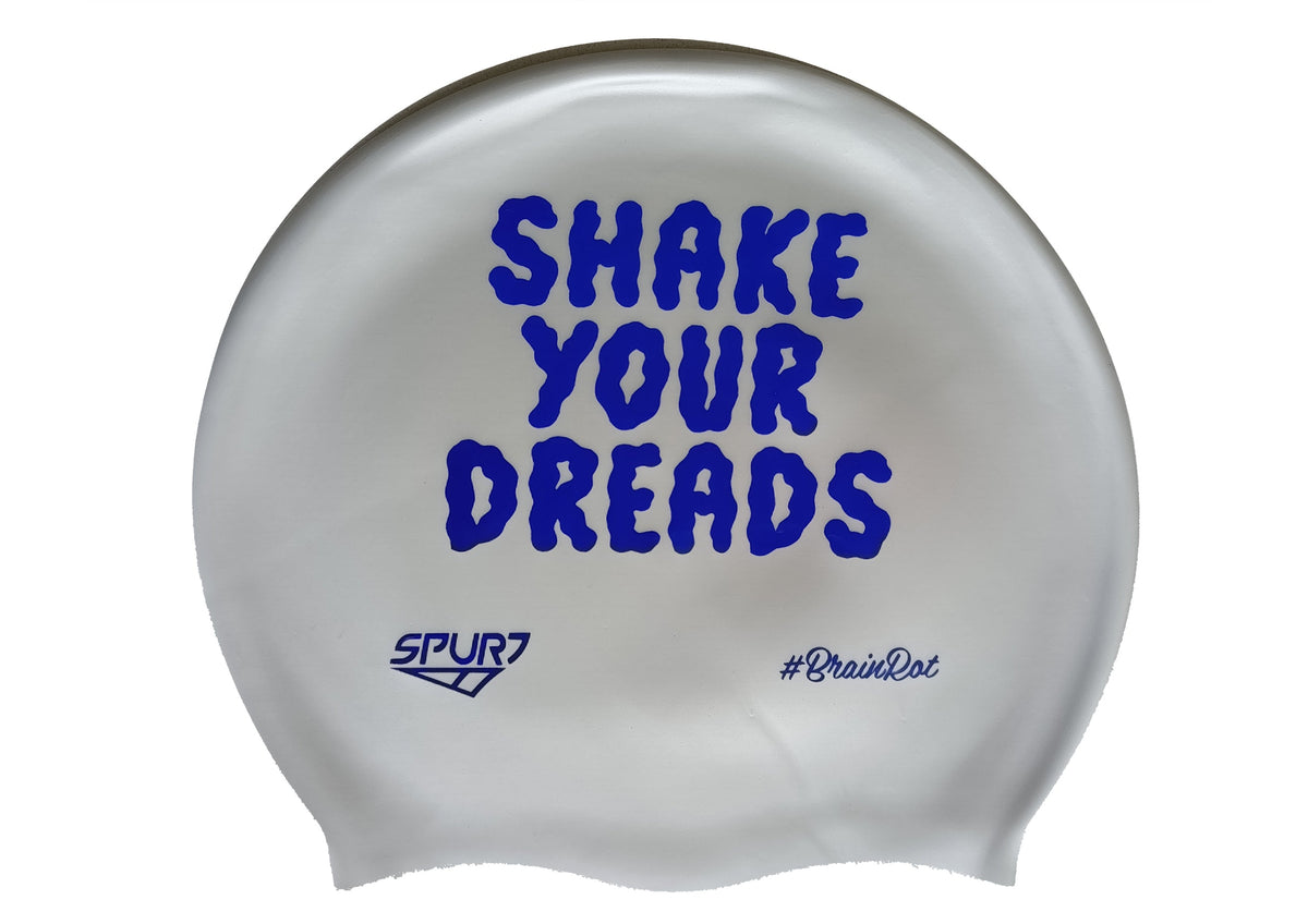 Kikx big hair printed silicone swim cap, Shake Your Dreads on Light Sky Blue