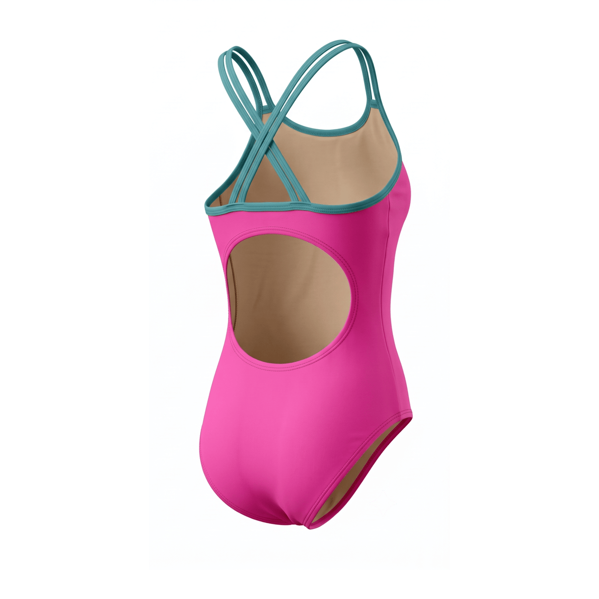 Kikx double thin strap swimsuit in neon pink with teal double straps