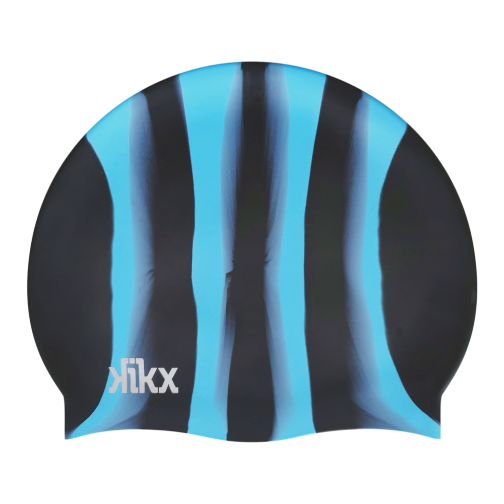 Kikx multi-colour silicone swim cap, Lavender and Aquamarine Stripes