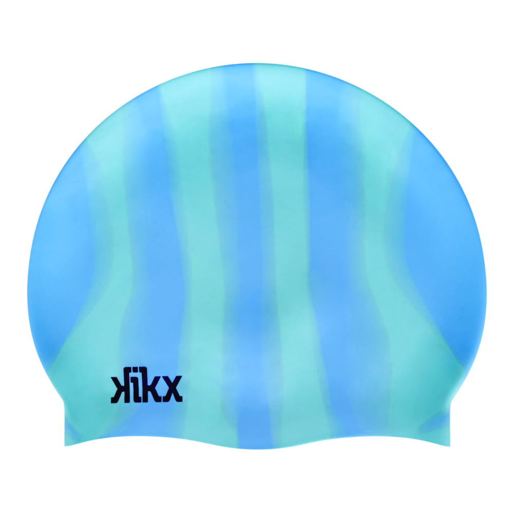 Kikx multi-colour silicone swim cap, Lavender and Aquamarine Stripes
