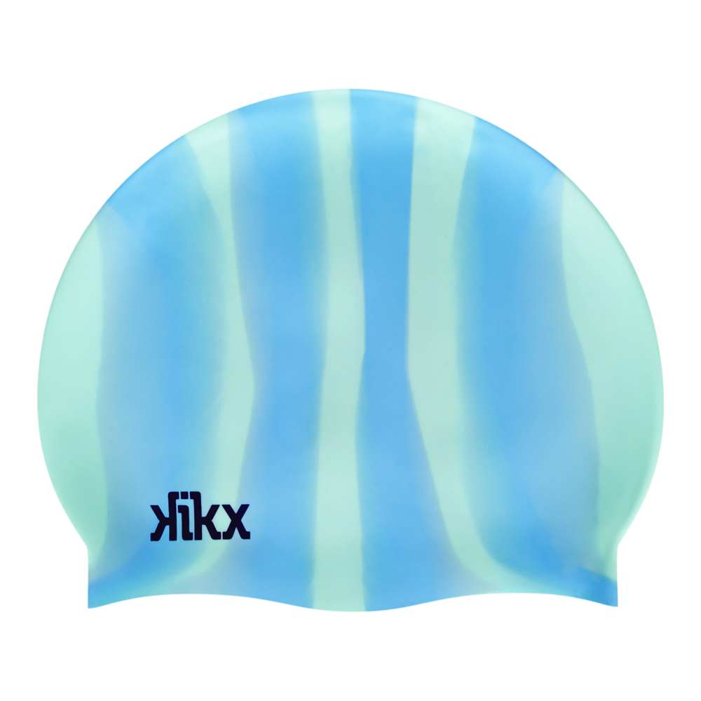 Kikx multi-colour silicone swim cap, Lavender and Aquamarine Stripes